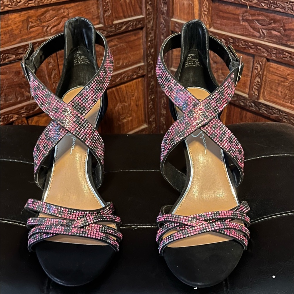 Jessica Simpson Rhinestone Pink Leopard Heels-preowned like new condition